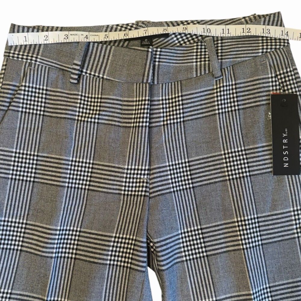 Plaid Slim Fit Trousers Tailored Mid Rise Minimalist Size 0 Gray Officewear - Picture 5 of 16